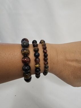 Multicolor Tiger's Eye Beaded Bracelet 3 Pieces